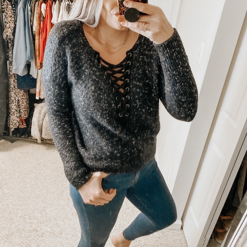 Express Lace Up Eyelash Cozy Sweater